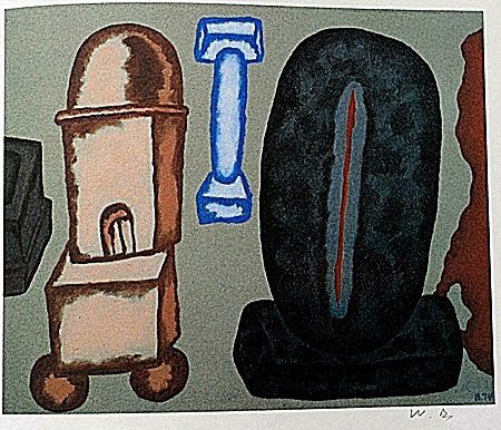 Offset Lithograph by artist William Brice (21WB): Offset Lithograph in the manner of William Brice bearing the signature, titled "Untitled" comes with certificate of authenticity, framing available at an additional charge.