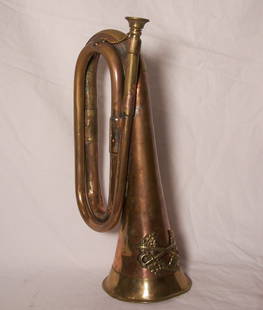 Civil War Confederate Brass or Copper Bugle: Civil War Brass or Copper Confederate Bugle. We know very little about the item. 11-1/2" long.