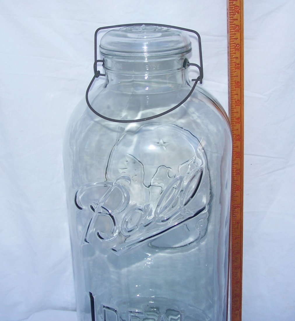 Vintage Ball Ideal 4 Gallon Eagle Canning Jar: Huge 4 Gallon Ball Ideal Canning Jar with the wire lid holder. On one side of the jar is the American Eagle. The jar is 20" tall