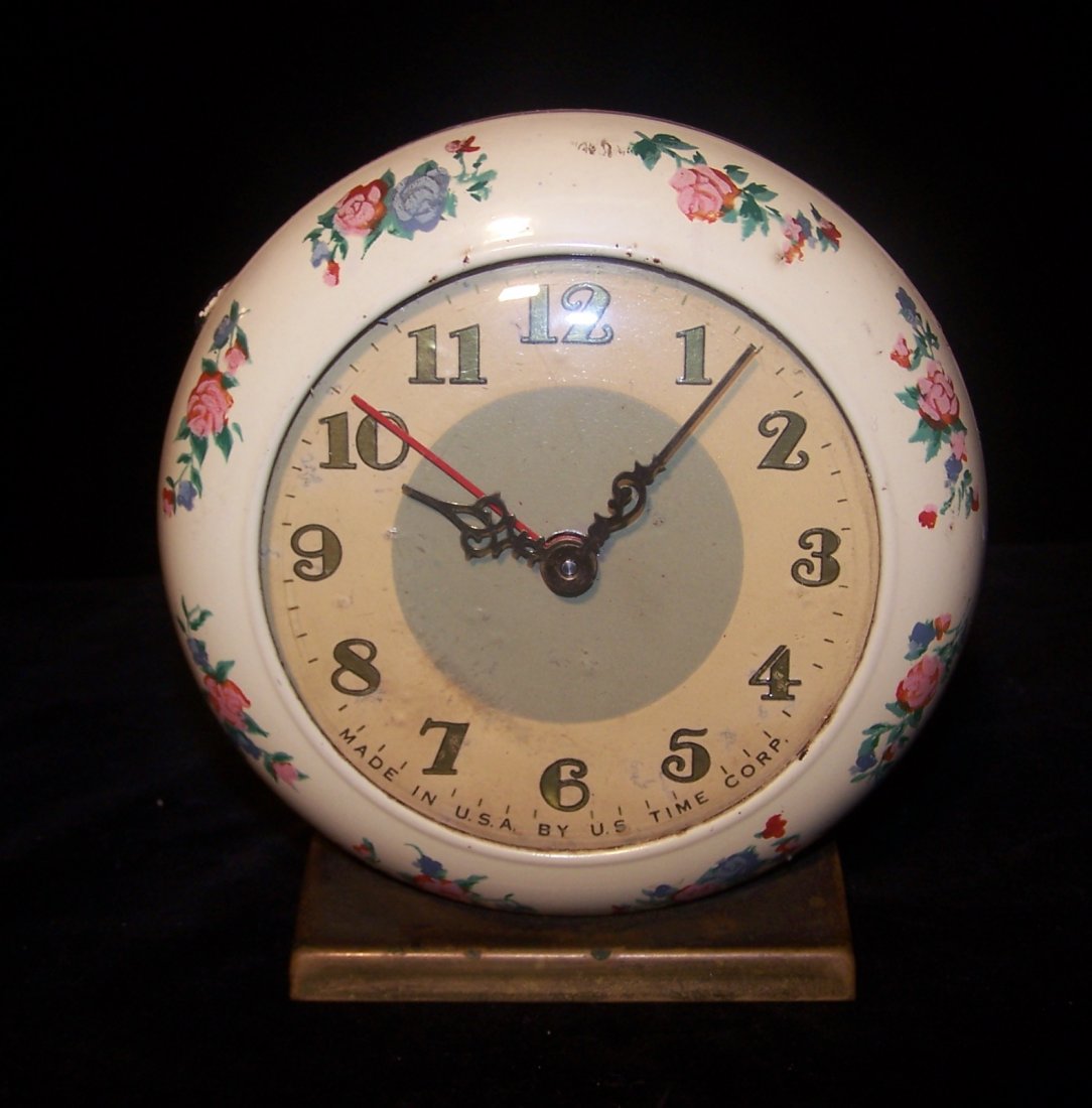Vintage US Time Corp Floral Bedside Alarm Clock Dec 07, 2013 Easy