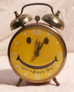 Vintage Lux Have a Nice Day Alarm Clock: Very nice Lux Have a Nice Day alarm clock. The clock's dial is the iconic smiley face. It has the Robert Shaw Controls and is in working condition. 6" tall x 4" diameter x 2" deep.