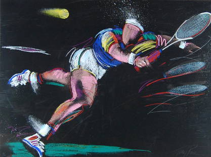 Terry Rose Tennis Player Contemporary Lithograph LTD: Terry Rose Limited Edition 53/100, Tennis Player 1970's to 1990's. Artist: Terry Rose is a painter whose wor