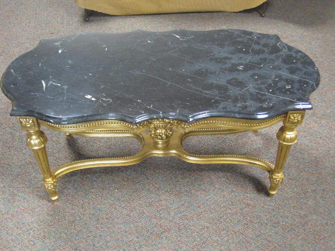 Marble Gold Leaf Coffee Table Hand Carve Wood Regency (1 of 8)