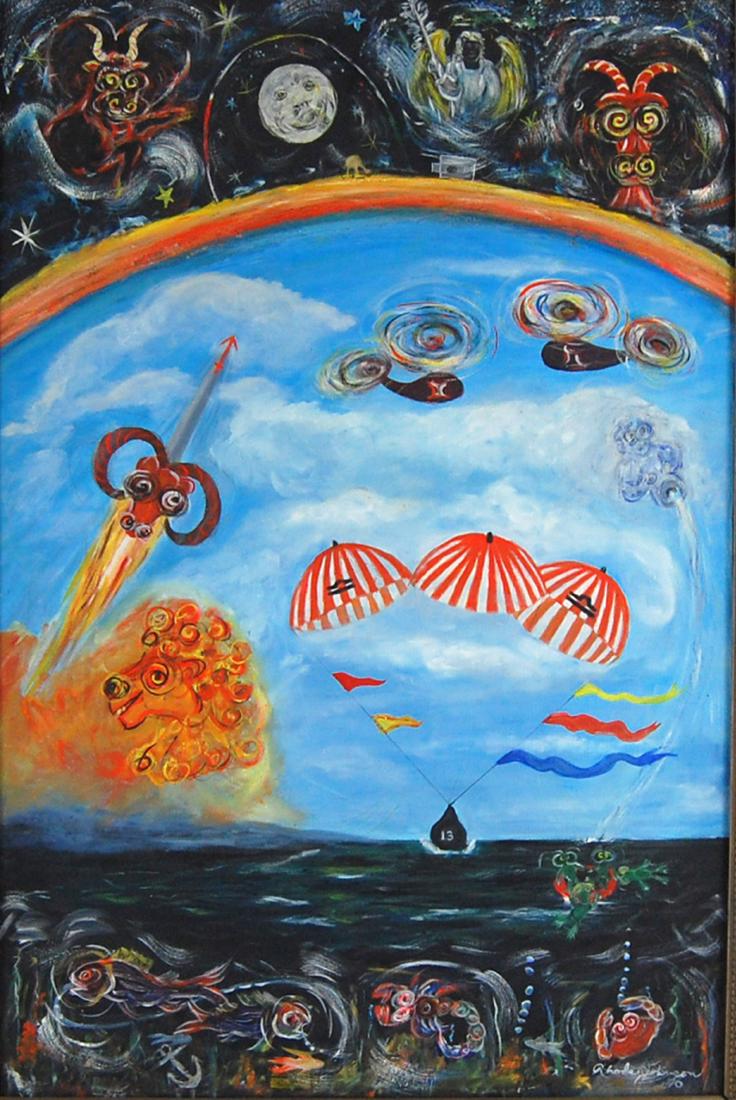 Rhoda Johnson Out Of This World Surreal Acrylic: Rhoda Johnson, Out of This World 1976 Medium: Acrylic on canvas