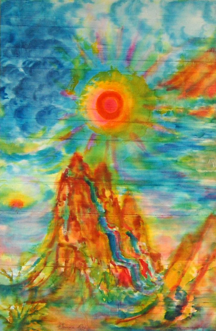 Serena Rose 1970's Surreal Abstract Hippie Tie Dyed: Serena Rose Tie Dyed Silk Art, 1970 Medium: tie dye on silk.
