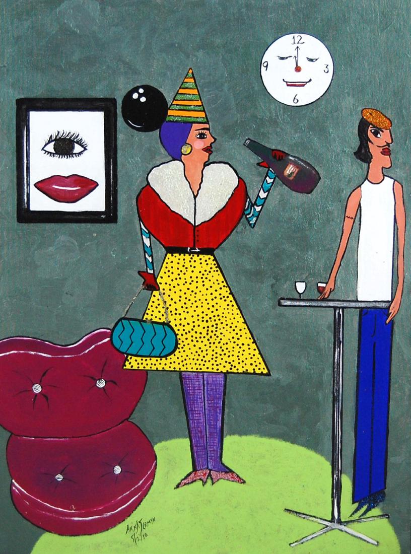 Anna Jermyn "Bottom's Up" Contemporary Surreal Acrylic (1 of 2)