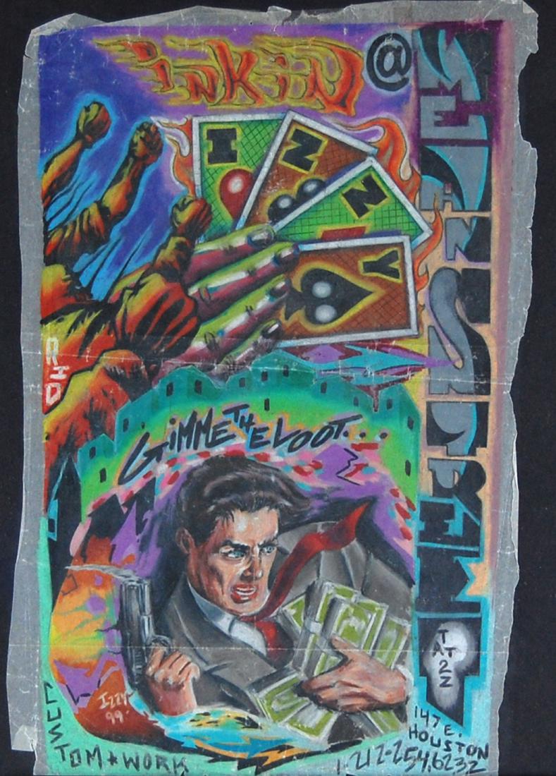 Izzy Gimme The Loot Robber Urban Art Mixed Media: Signed Izzy Gimme the Loot on wax paper, 1999 Medium: Pastel on wax paper.