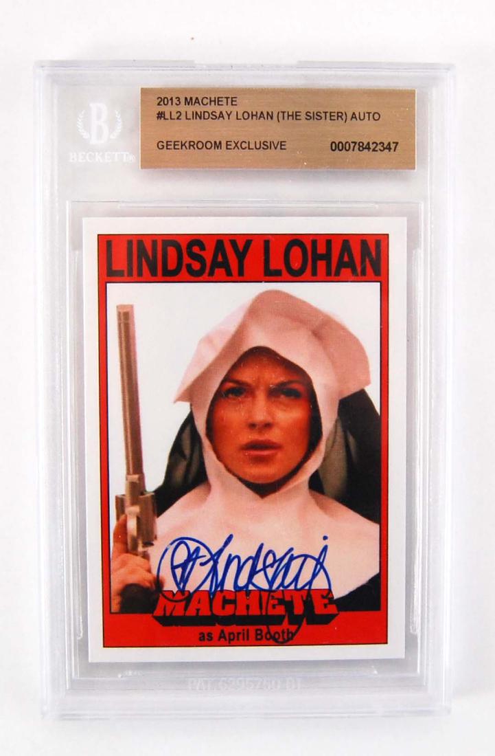 Lindsay Lohan Signed April Booth Machete Movie Card: Lindsay Lohan Signed April Booth Machete Movie Collectible trading Card 2013 graded by Beckett Grading Services Movie: