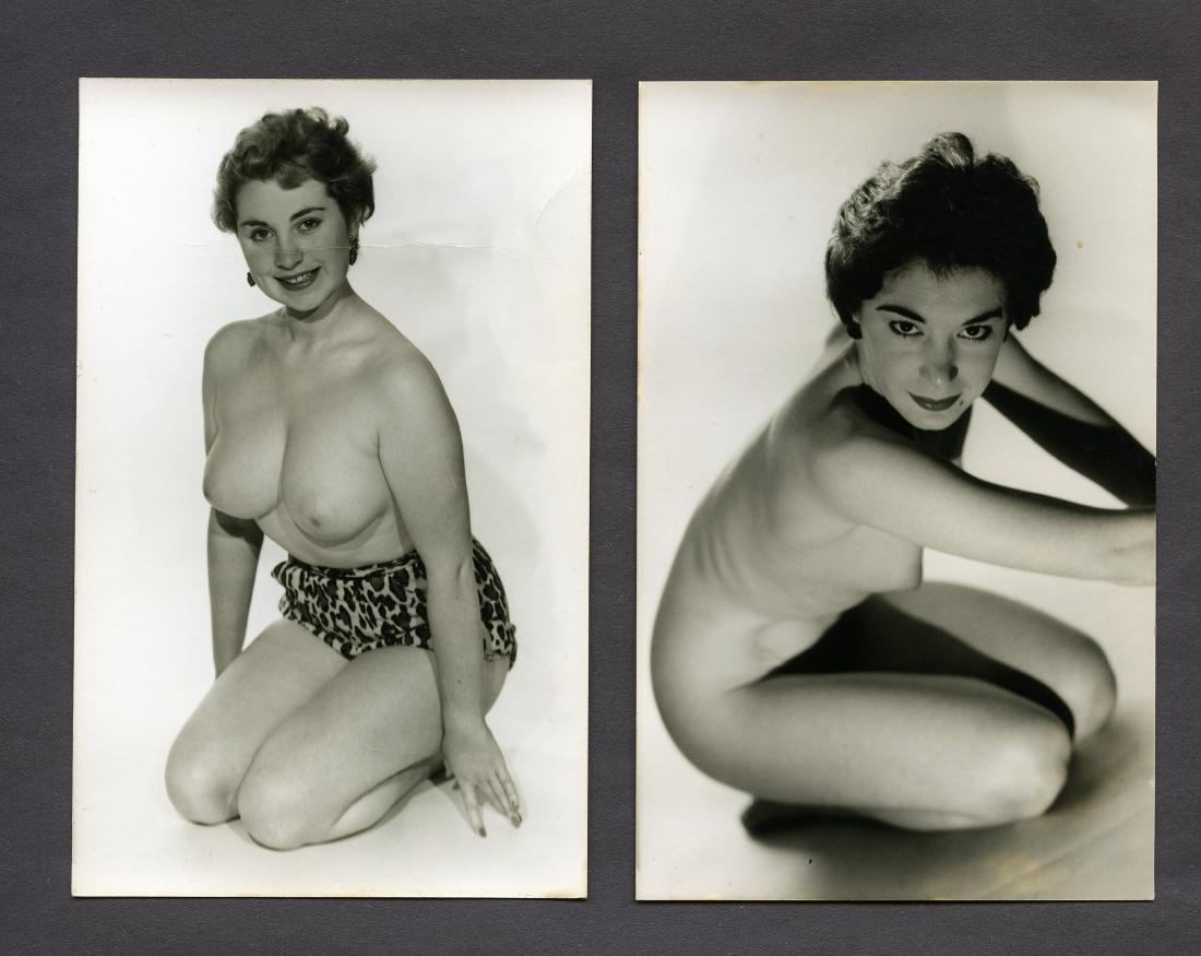 2 1950s 1960s Nude Short Hair Pin up Harrison Marks: 2 Original 1950's to 1960's Cheesecake Pin up of two different short haired dirty blonde Brunette Photographs by Harrison Marks.