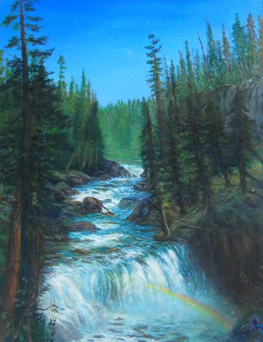 Rainbow Mountain River Landscape Contemporary Acrylic (1 of 2)