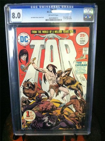 Tor Issue 1 June 1975 DC Comics CGC Graded 8.0: Certification #: 0205084015 Title: Tor Issue: 1 Issue Date: 5-6/75 Issue Year: 1975 Publisher: D.C. Comics Grade: 8.0 Page Quality: OFF-WHITE Grade Date: 02/06/2013 Art Comments: Joe Kubert story, cov