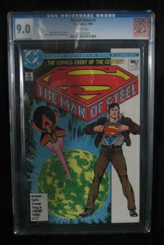 Man Of Steel Issue 1 1986 DC Comics CGC Graded 9.0: Title: Man of Steel Issue: 1 Issue Year: 1986 Publisher: D.C. Comics Art Comments: John Byrne story & cover, John Byrne & Dick Giordano art All CGC graded comics within this auction are authentic and 
