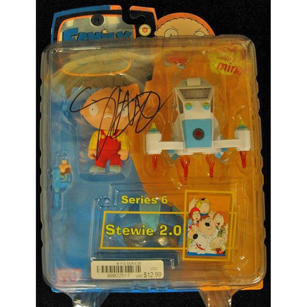 Seth MacFarlane Signed Family Guy Stewie Action Figure: Stewie 2.0 Series Six Action Figure Manufacturer: Mezco Measurements: 3 inches Signed by Seth MacFarlane Seth Woodbury MacFarlane is an American actor, animator, comedian, writer, producer, director, 
