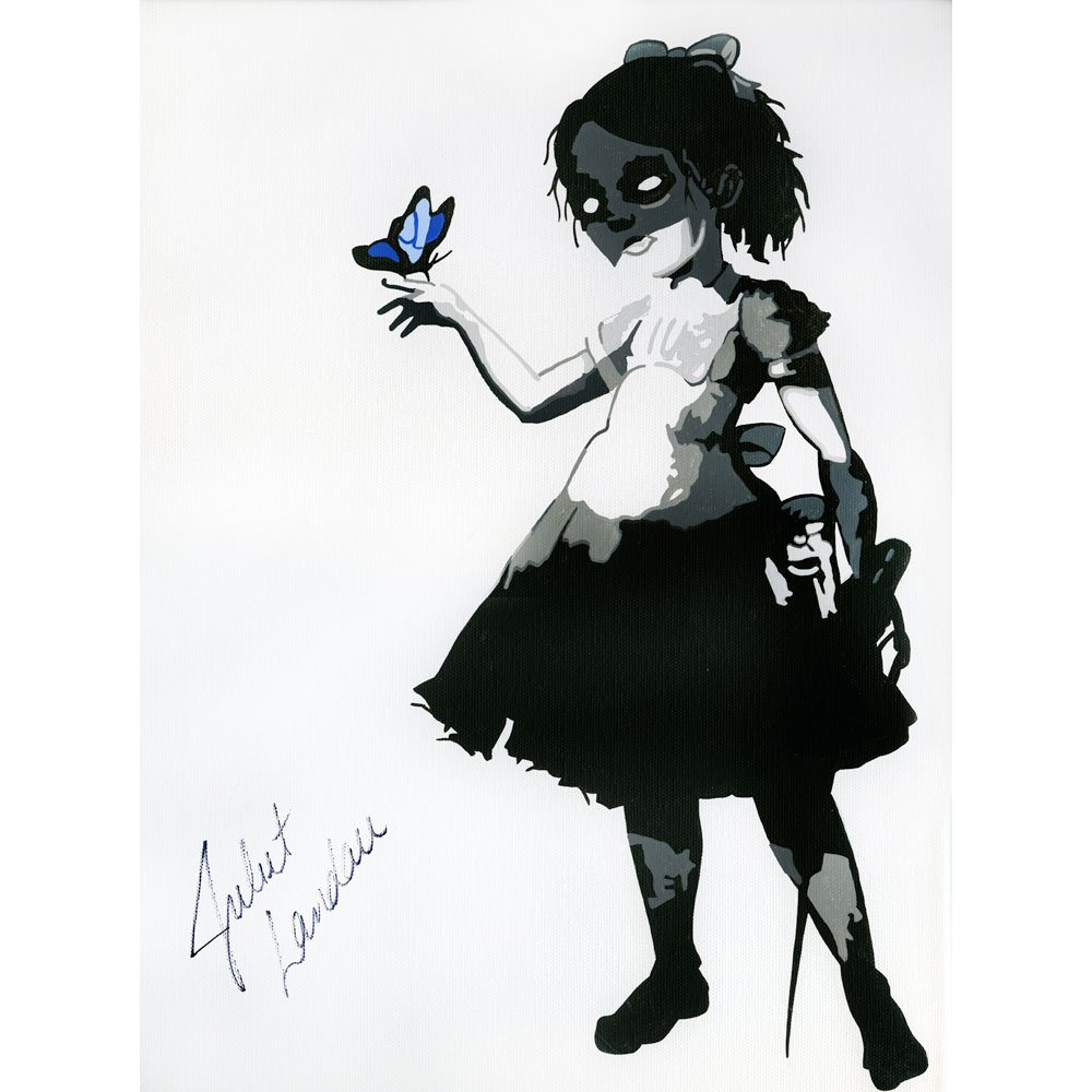 Little Sister BioShock Art Work Signed by Juliet Landau: This is an original acrylic painting on canvas signed by the voice of little sister for Bioshock, Juliet Landau. It measures 12'' x 16''. All items within this auction are original and come directly f