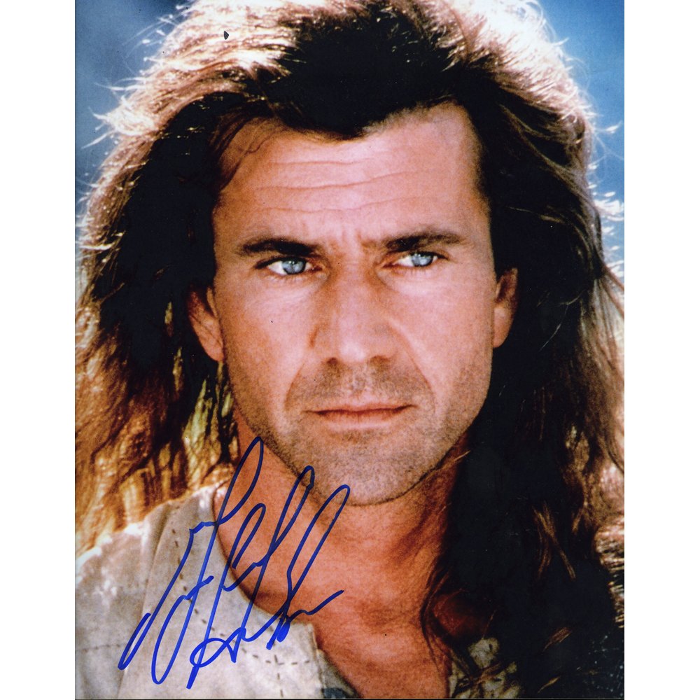 Mel Gibson Signed 8x10 Braveheart Movie(Excellent): Mel Gibson signed movie still of Braveheart from 1995. Lot comes with a certificate of authenticity.Signed By: Mel Colm-Cille Gerard