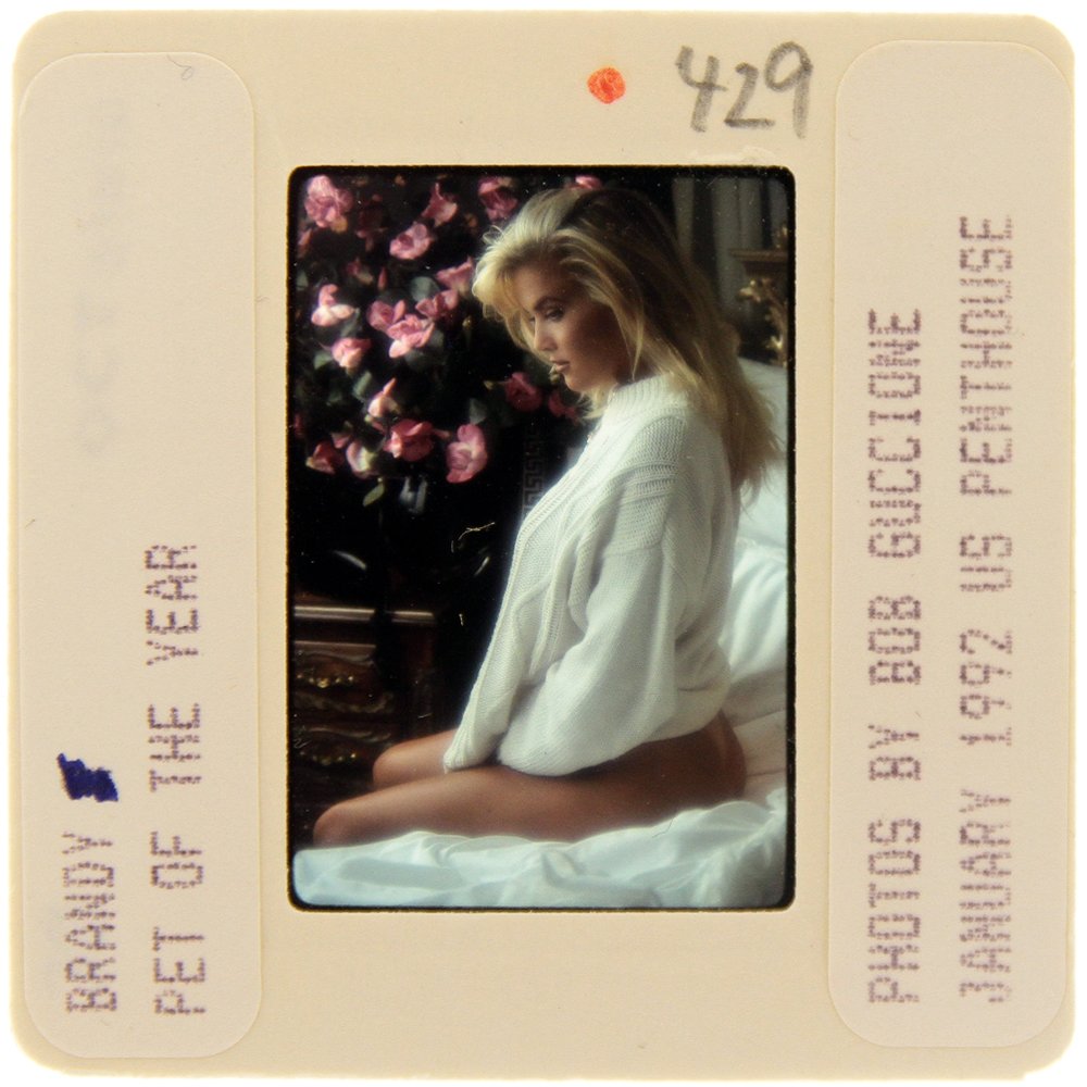 Original 35mm Brandy Ledford 1991 by Bob G(Ex): Original nude, erotic, 35mm slide features Brandy Ledford taken by Bob Guccione in 1991. Print and/or markings on the slide mount are original.