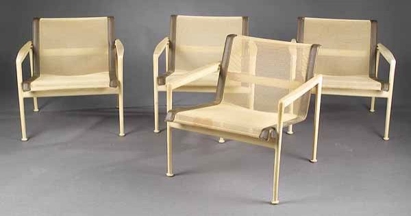 Four Richard Schultz Lounge Chairs, c. 1967: A Set of Four Richard Schultz Lounge Chairs, c. 1967, manufactured by Knoll, Dacron mesh seats in enameled cast aluminum frames, height 26 in., width 26 1/4 in., depth 27 in * NO RETURNS ARE ACCEPTED