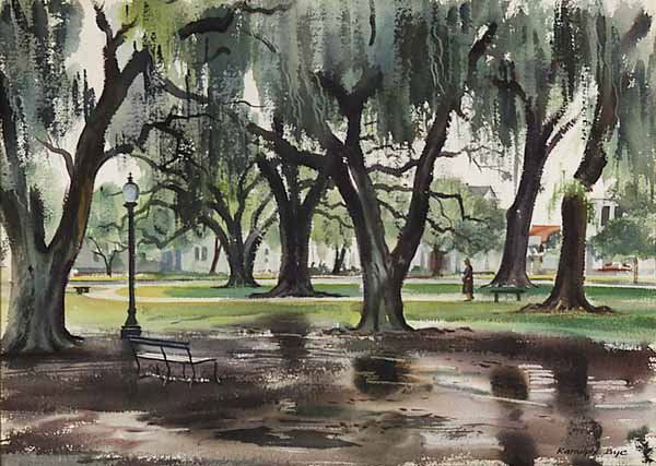 Ranulph Bye, watercolor: Ranulph Bye (American, b. 1916), "City Park, New Orleans", watercolor, signed lower right, titled and dated "Jan. 1959" en verso, 18 in. x 24 in * NO RETURNS ARE ACCEPTED ON THE BASIS OF CONDITION * P
