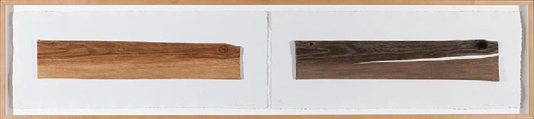 Ed Ruscha (American, b. 1937): Ed Ruscha (American, b. 1937), "New Wood/Old Wood", 2007, Mixografia® diptych relief prints on handmade paper, each pencil-signed and dated lower right, no. 13/75, "Mixografia, Los Angeles, CA" label