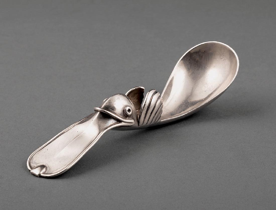 William Spratling Sterling Silver Duck Spoon: William Spratling Sterling Silver Duck Spoon, Taxco, wc. 1931-1967, l. 5 1/8 in. Ref.: Morrill & Berk. Mexican Silver, pp. 30-79