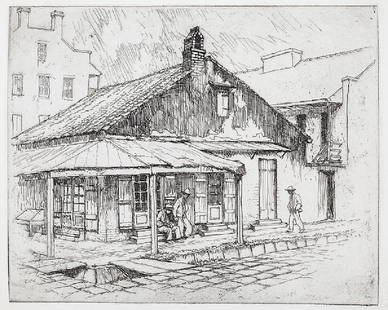 Ellsworth Woodward (American/Louisiana, 1861-1939): Ellsworth Woodward (American/Louisiana, 1861-1939), "Porte Cochere on Chartres (Boyer 65, fig. 11)", "Courtyard with Pigeons, Cabildo (Boyer 18)", "Equestrian Statue of Andrew Jackson, Jackson Square