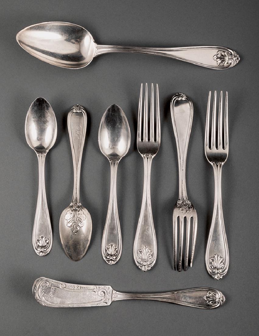 Group of Natchez Coin Silver Flatware, Cockrell: Group of Natchez Coin Silver Flatware in Gorham's "Josephine" Pattern, ret. Samuel Cockrell (b. Dumfries, VA 1808, d. St. Francisville, LA 1895), act. Dumfries, VA pre-1838, Natchez 1838-1893, marked 