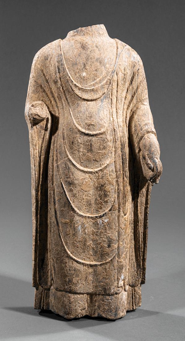 Asian Stone Figural Fragment: Asian Stone Figural Fragment, probably a Buddhist figure, h. 19 in