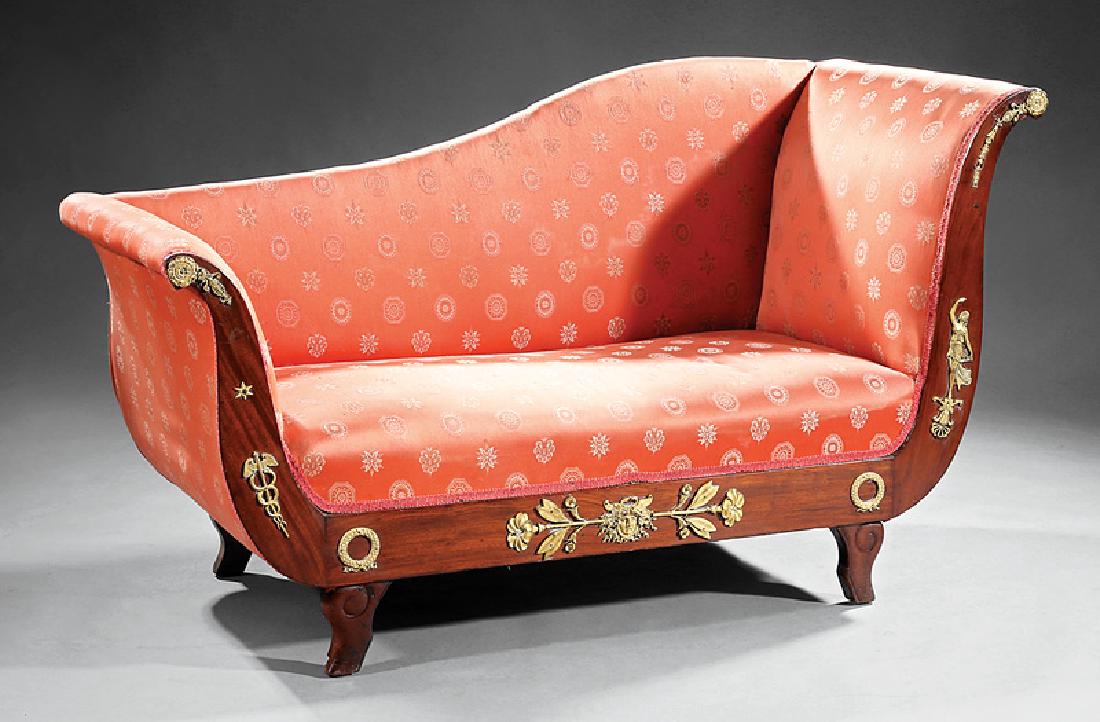 Empire-Style Gilt Bronze-Mounted Mahogany Méridienne: Empire-Style Gilt Bronze-Mounted Mahogany Méridienne, late 19th/early 20th c., shaped back, scroll arms, flared feet, h. 30 1/2 in., w. 54 in., d. 22 in. Provenance: Murfee/DeBardeleben Collection, R
