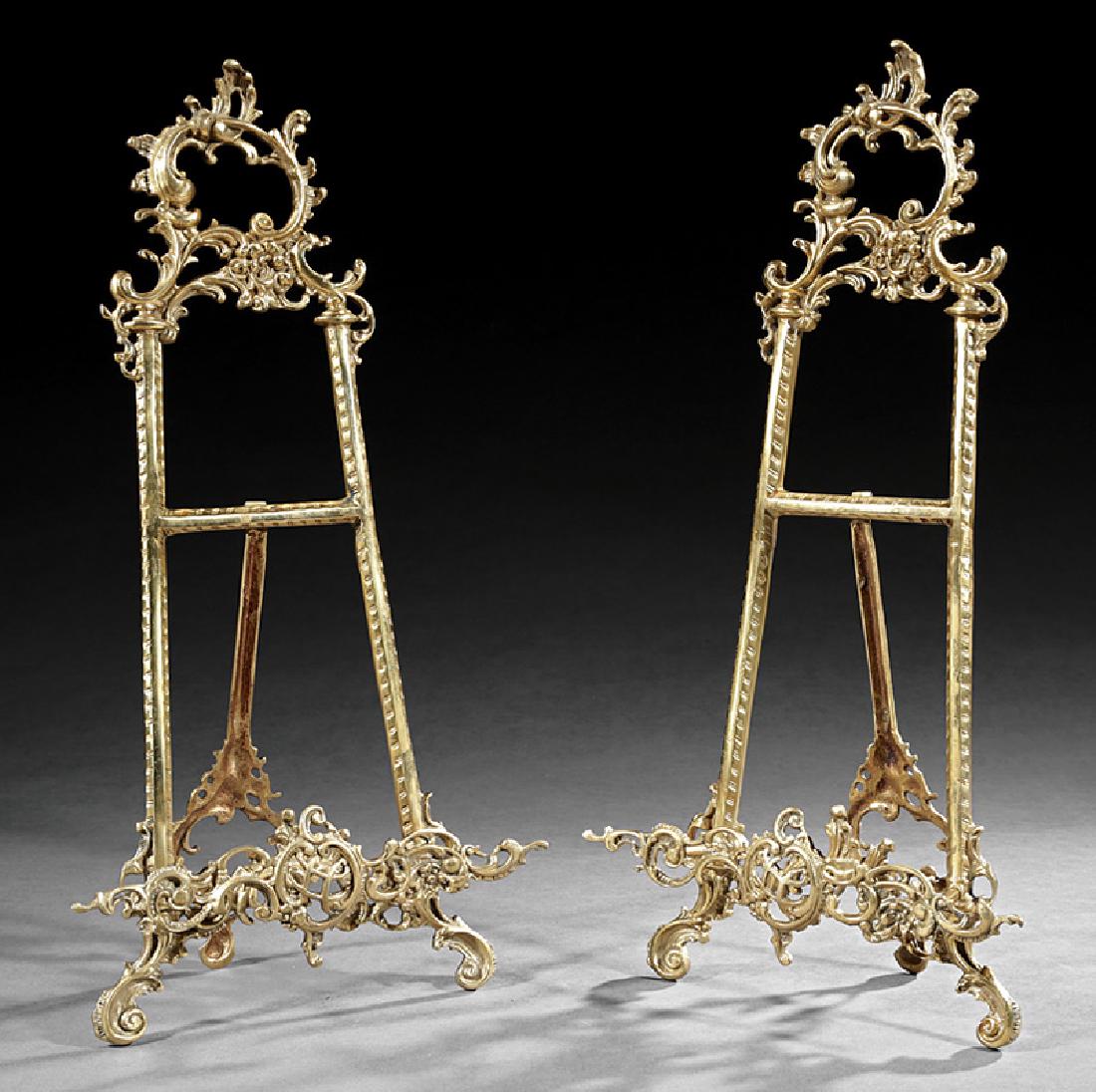 Pair of Rococo-Style Brass Table Easels: Pair of Rococo-Style Brass Table Easels, scrolling acanthus motif, h. 20 1/2 in., w. 10 1/4 in., d. 6 in