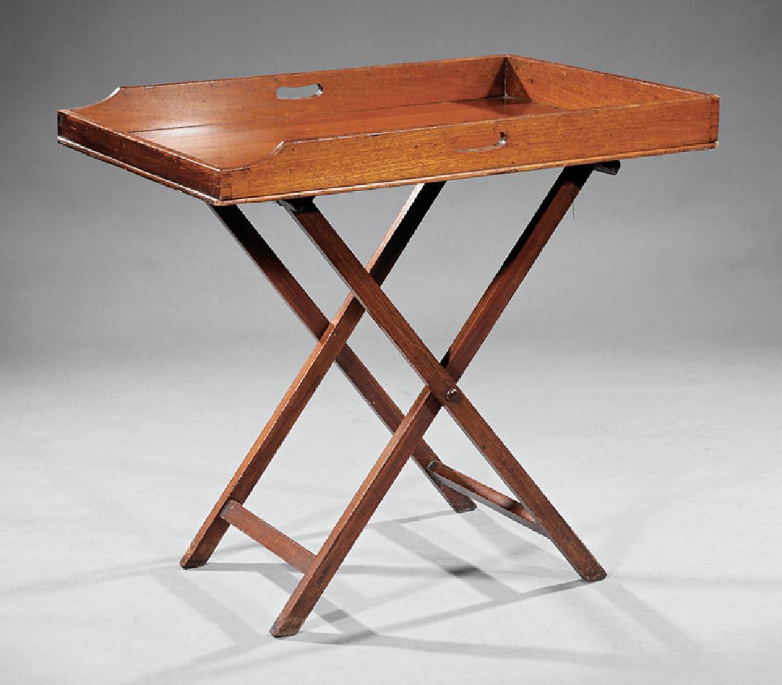 Mahogany Butler's Tray on Stand: Antique Mahogany Butler's Tray on Stand, 19th c., galleried tray top, folding stand, h. 31 1/4 in., w. 33 3/4 in., d. 23 1/2 in
