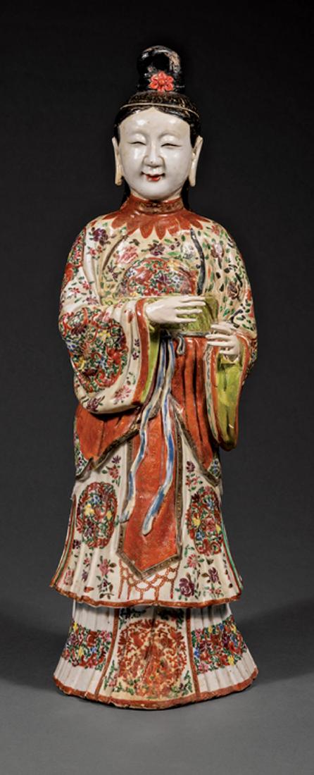 Japanese Kutani Porcelain Bijin: Japanese Kutani Porcelain Bijin, probably Edo Period (1603-1868), modeled wearing elaborate robes, h. 16 1/4 in., Note: breaks and restoration. Provenance: Garden District New Orleans Estate