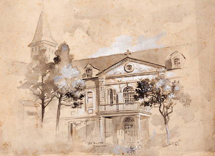 Ellsworth Woodward (American/New Orleans, 1861): Ellsworth Woodward (American/New Orleans, 1861-1939), "Old Ursuline Convent", 1885, watercolor on paper, signed and dated lower right, titled lower left, 12 1/4 in. x 17 in., unframed. Provenance: Col