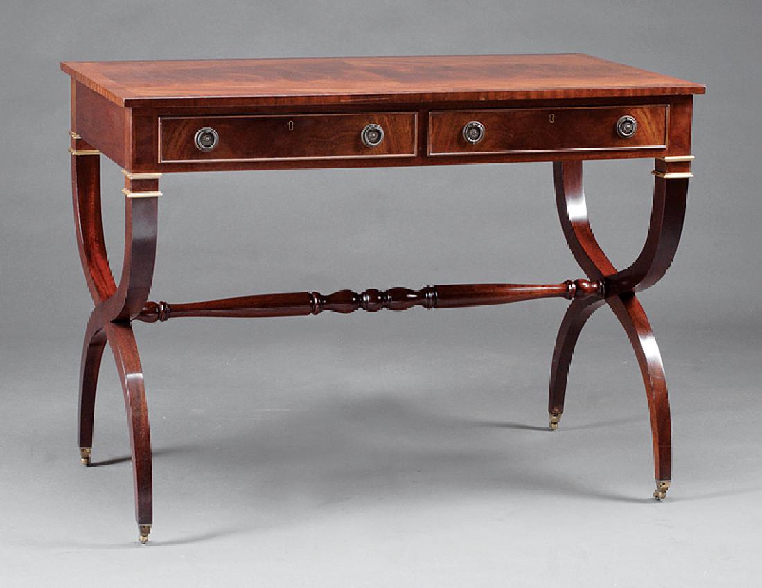 Regency-Style Mahogany Sofa Table: Regency-Style Mahogany Sofa Table, frieze drawers, curule base, casters, h. 31 in., w. 42 in., d. 22 in. Provenance: Ritz Carlton Collection, San Diego