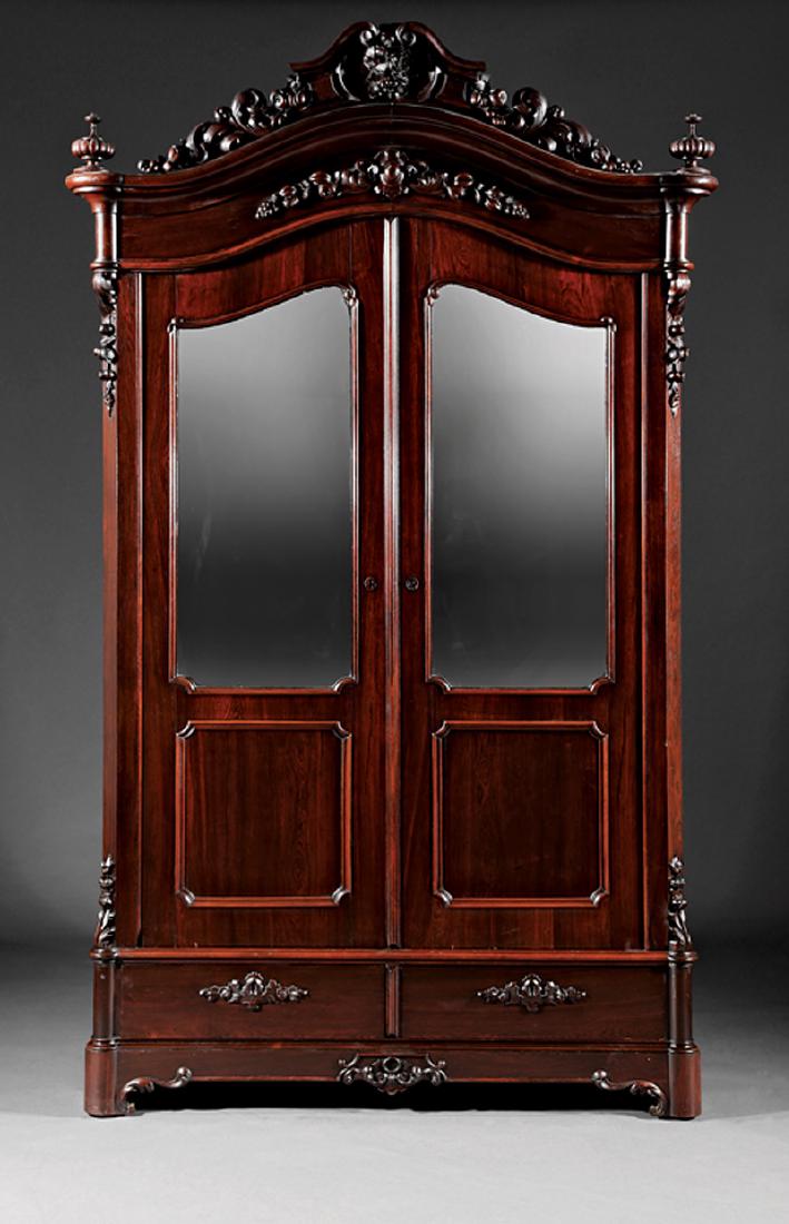 American Rococo Carved Rosewood Armoire