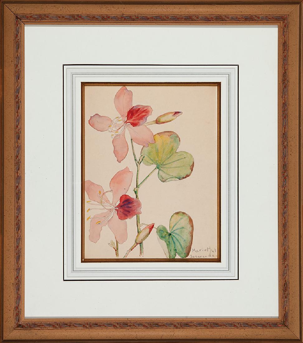 Marie Atkinson Hull (American/Mississippi, 1890): Marie Atkinson Hull (American/Mississippi, 1890-1980), "Jacarandas", watercolor and graphite on paper, pencil-signed and titled lower right, sheet 12 in. x 9 in., framed