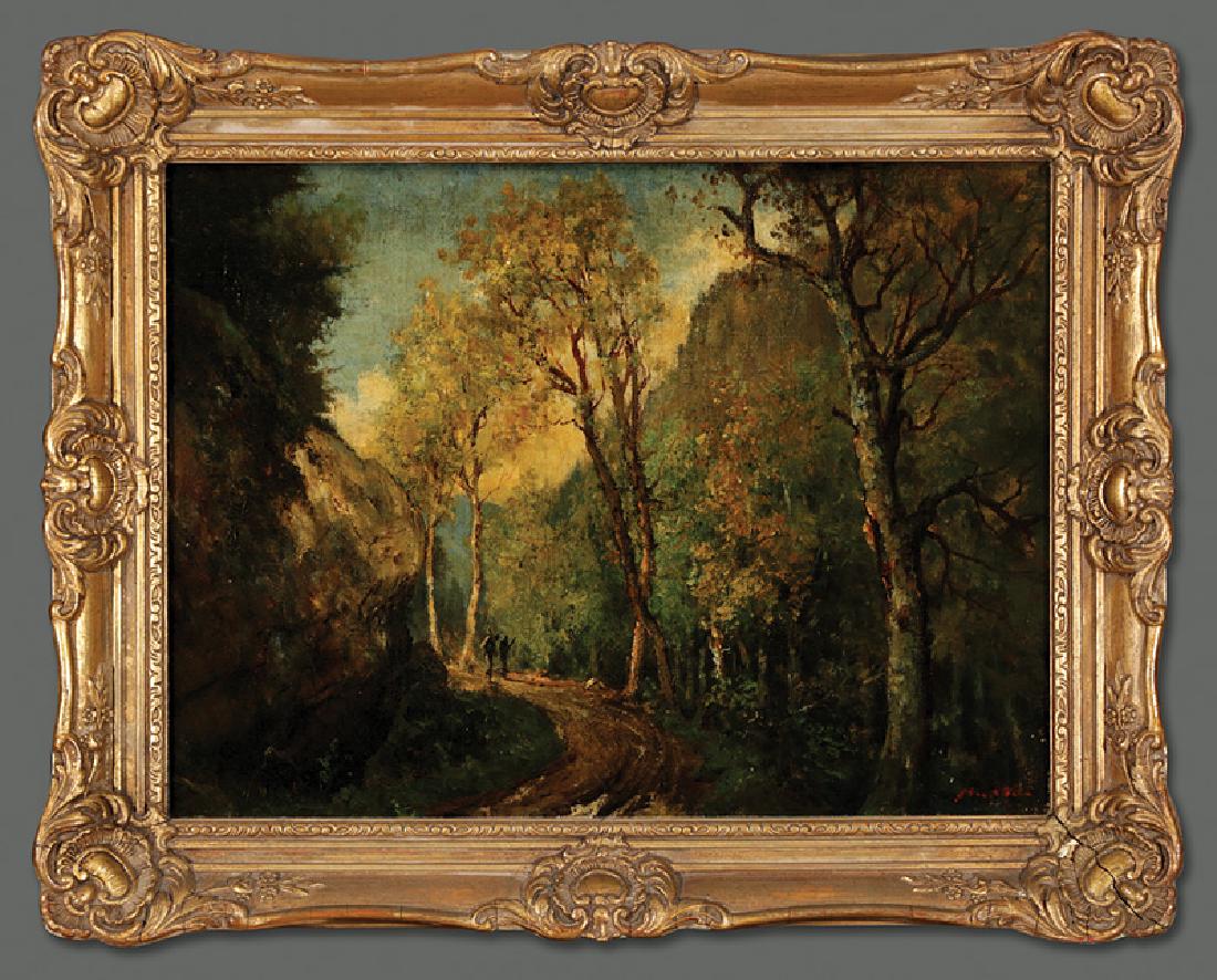 Robert Crannell Minor, Sr. (American, 1839-1904): Robert Crannell Minor, Sr. (American, 1839-1904), "Between Keene Valley and Fort Henry, Essex County, Adirondacks, New York", oil on canvas, signed lower right, signed, initialed "RCM" twice and title