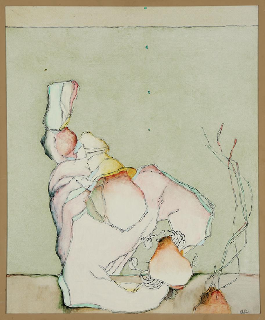 Nils Obel (Danish/Maine, b. 1937): Nils Obel (Danish/Maine, b. 1937), "Diver and Crab", 1978, oil on canvas, signed lower right, signed, titled and dated en verso, 39 1/4 in. x 32 in., framed. Provenance: Collection of Michael Brown an