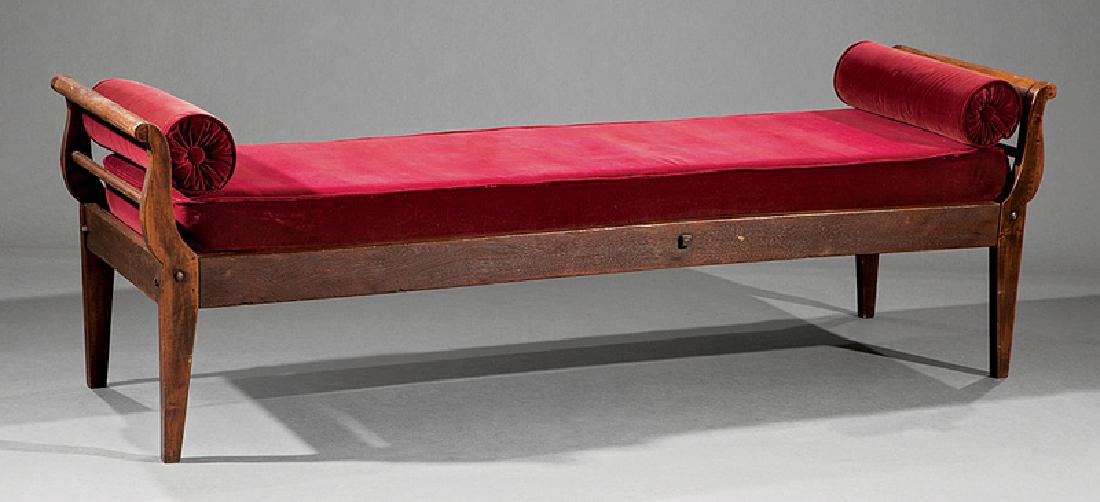 Anglo-Colonial Hardwood Daybed: Anglo-Colonial Hardwood Daybed, scrolled arms, square tapered legs, h. 24 in., w. 76 1/2 in., d. 21 1/2 in