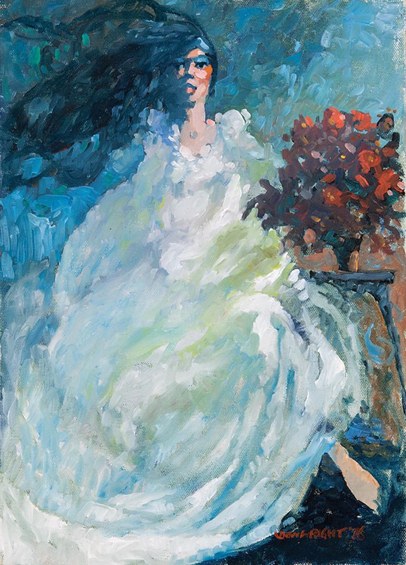 Don Wright (American/Louisiana, 1938-2007): Don Wright (American/Louisiana, 1938-2007), "Misty Oak" and "Lady in White", 1976, 2 oils on canvas, signed and dated lower left and right respectively, 10 in. x 14 in. and 14 in. x 10 in., unframed. 