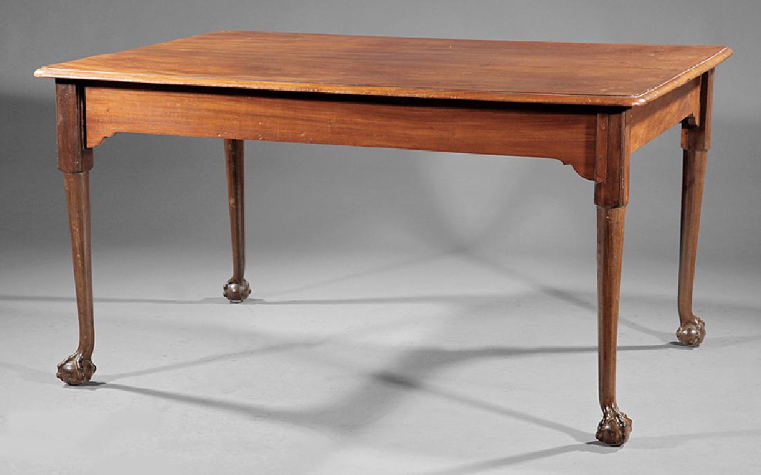 Georgian-Style Mahogany Dining Table: Georgian-Style Mahogany Dining Table, 19th c., molded edge top, shaped skirt, tapering legs, ball and claw feet, h. 28 1/2 in., w. 54 in., d. 38 3/4 in