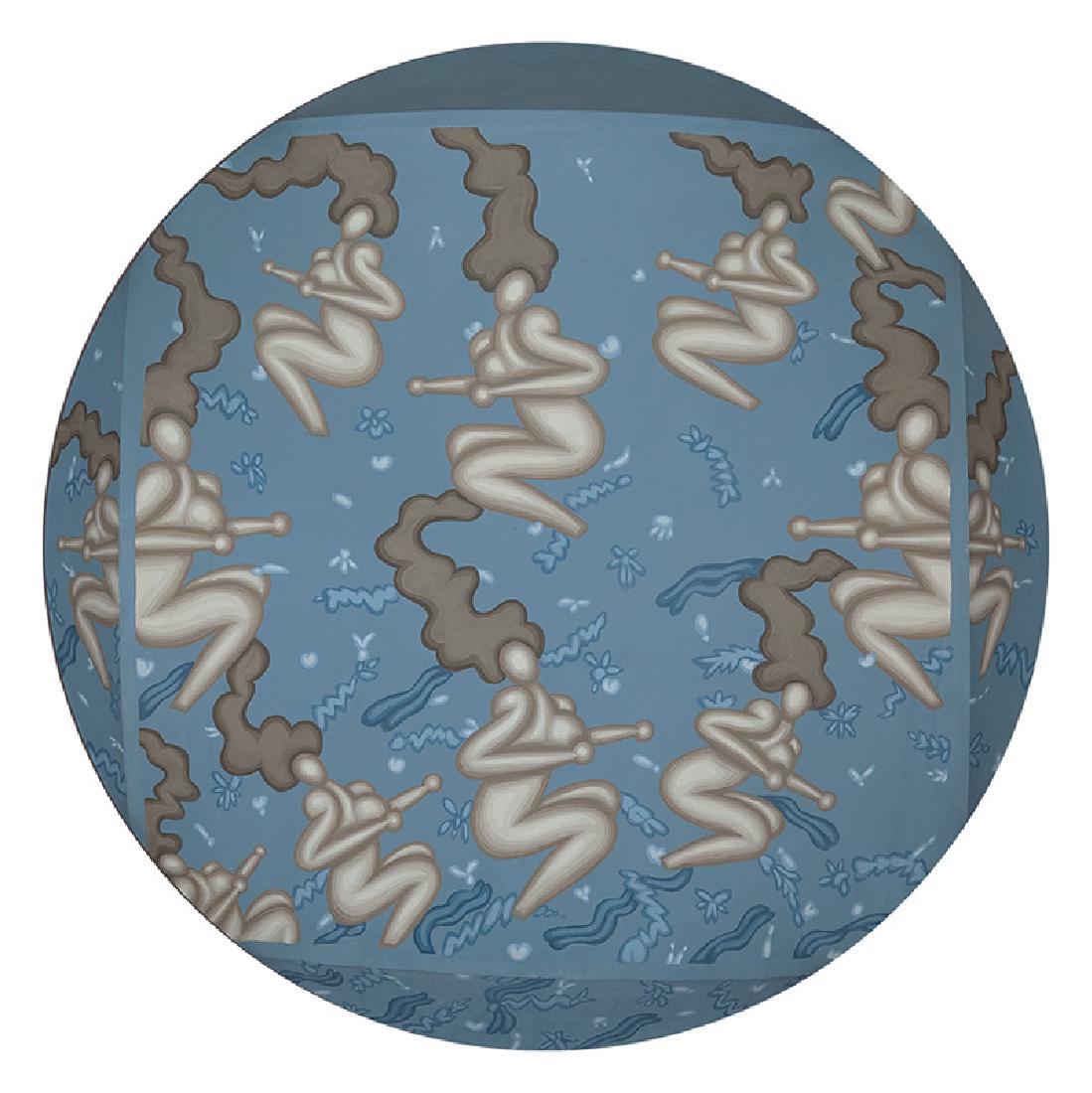 Robert Gordy (American/New Orleans, 1933-1986): Robert Gordy (American/New Orleans, 1933-1986), "Female Figures", acrylic on shaped canvas, unsigned, dia. 42 in., d. 6 in