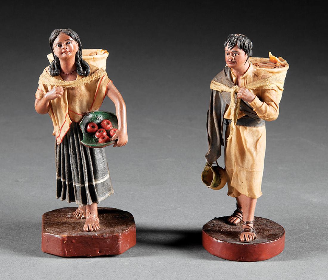 Francisco Vargas (b. Mexico, 1858) Wax Figures: Pair of Francisco Vargas (b. Mexico, 1858 - d. New Orleans, 1933, active New Orleans, 1879-1933) Wax Figures, late 19th/early 20th c., both in native waxed fabric costume, wood bases with original "Ma