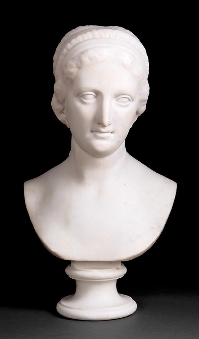 William H. Philip (American, 1829-1882): William H. Philip (American, 1829-1882), "Ariadne", 1847, carved marble, "Ariadne / William H. Philip / First Work / Florence 1847", inscribed on truncation, h. 20 3/4 in., w. 11 1/2 in., d. 8 in. Pro