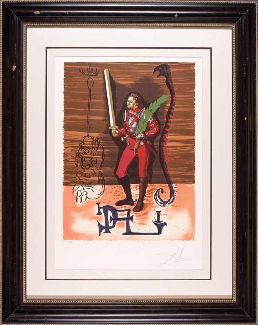 Salvador Dali (Spanish, 1904-1989): Salvador Dali (Spanish, 1904-1989), "Columbus Discovers America (Jack of Swords)", 1979, color lithograph, published by Levine & Levine New York, pencil-signed, numbered "H.C. 39/65" and Arches France