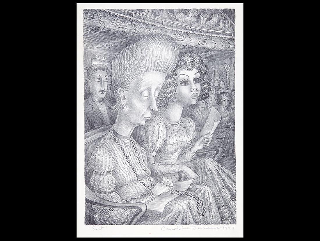 Caroline Wogan Durieux (American/Louisiana, 1896): Caroline Wogan Durieux (American/Louisiana, 1896-1989), "Exit", 1944, lithograph on paper, pencil-signed, titled, dated and inscribed "printed by the artist - 10 prints -" lower margin, 17 1/4 in. x 1