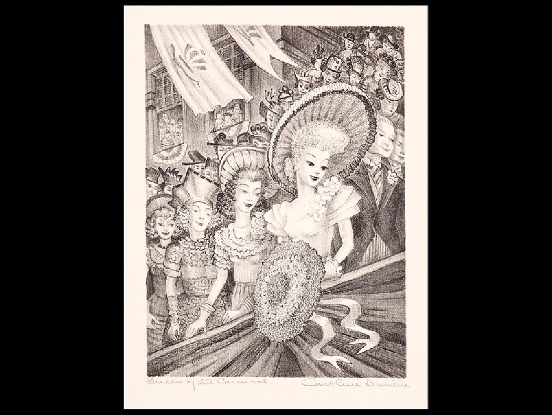 Caroline Wogan Durieux (American/Louisiana, 1896): Caroline Wogan Durieux (American/Louisiana, 1896-1989), "Queen of the Carnival", lithograph on paper, pencil-signed, titled and inscribed "printed by the artist - 12 prints" lower margin, 13 3/4 in. x