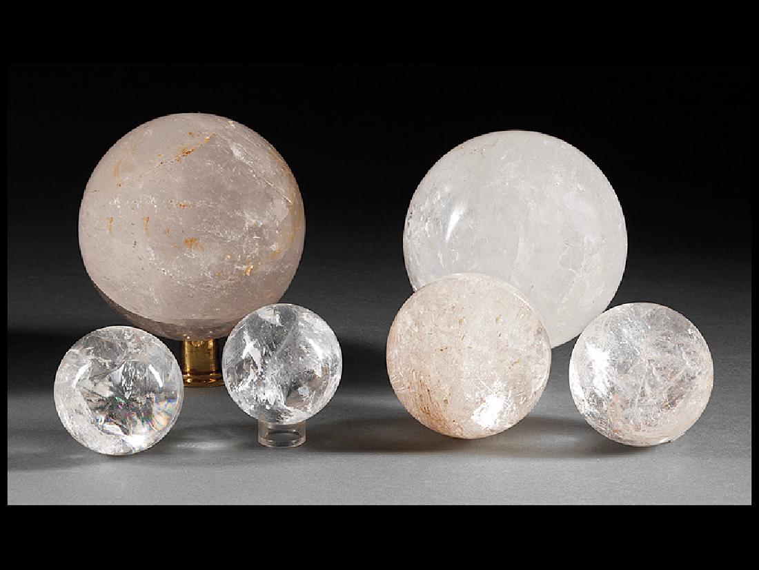 Six Rock Crystal Spheres: Six Rock Crystal Spheres, dia. 2 1/2 in. to 5 1/4 in. Provenance: Estate of Thomas Greene Collins, Jr., Arabi, LA