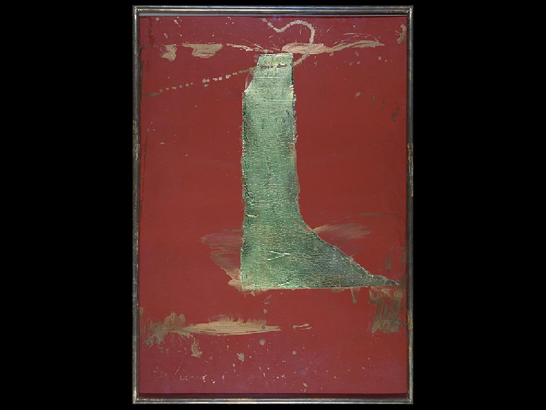 Michael Tracy (American/Texas, b. 1943): Michael Tracy (American/Texas, b. 1943), "Untitled Collage", mixed media on paper, unsigned, artist label with title en verso, sight 38 1/2 in. x 26 3/4 in., framed. Provenance: Collection of Judy and