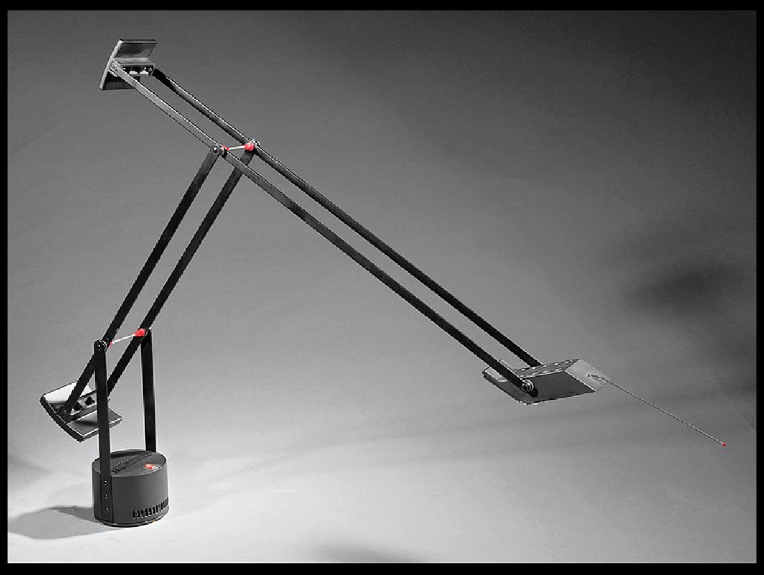 Richard Sapper for Artemide "Tizio" Desk Lamp: Richard Sapper for Artemide "Tizio" Desk Lamp, designed 1972, marked, matte black aluminum with zinc alloy counter weights, h. (folded) 32 1/4 in., h. (fully extended) 47 in