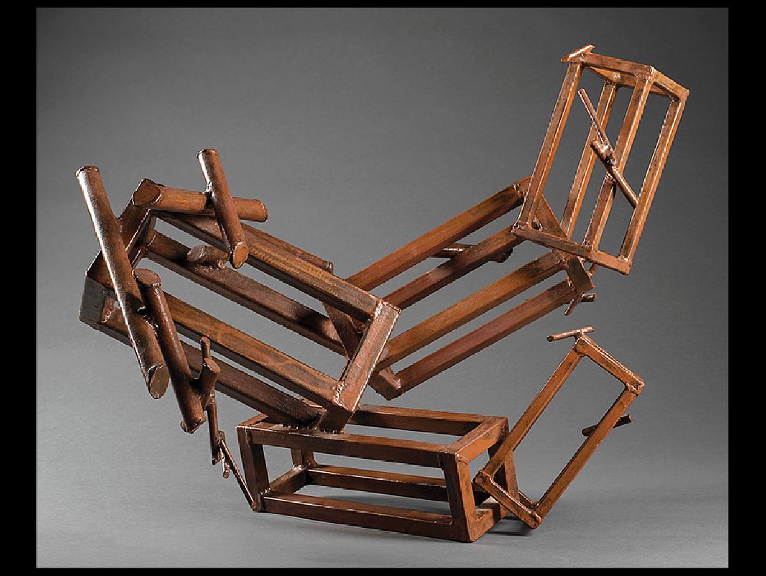 Gina Laguna (American/New Orleans, 20th c.): Gina Laguna (American/New Orleans, 20th c.), "Interlocking Rectangles", welded steel, unsigned, h. 20 in., w. 25 in., d. 6 in. Provenance: Collection of Michael Brown and Linda Green, New Orleans